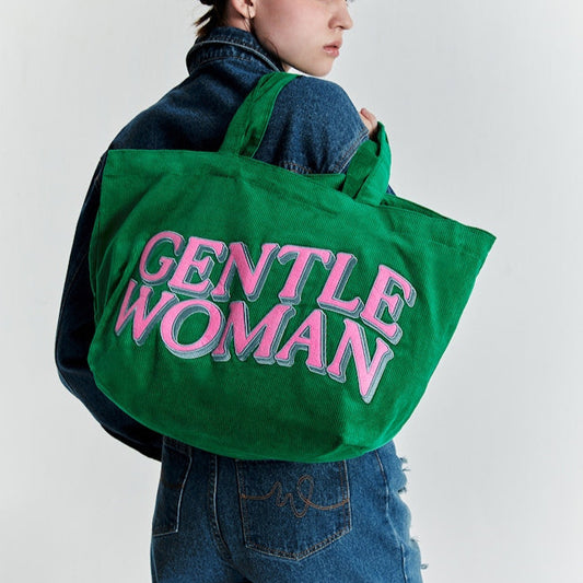 GENTLEWOMEN - CORDUROY TOTE (GREEN/PINK/BROWN) )